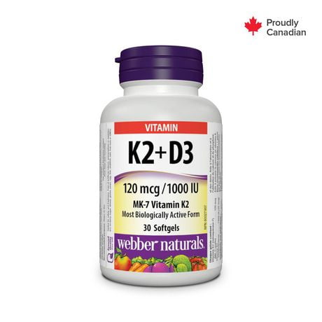 Webber Naturals Vitamine K2 + D3, 120 mcg/1 000 UI