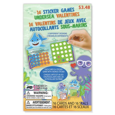 Mello Smello 16 CT Sticker Games Undersea Valentines Kiddie Cards