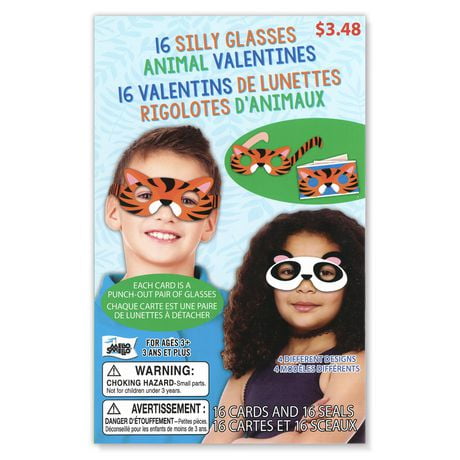 Mello Smello 16 CT Silly Glasses Animal Valentines Kiddie Cards