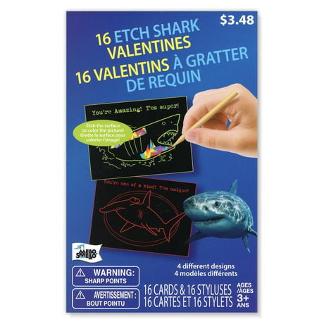 Mello Smellov16CT Etch Shark Valentines Kiddie Cards
