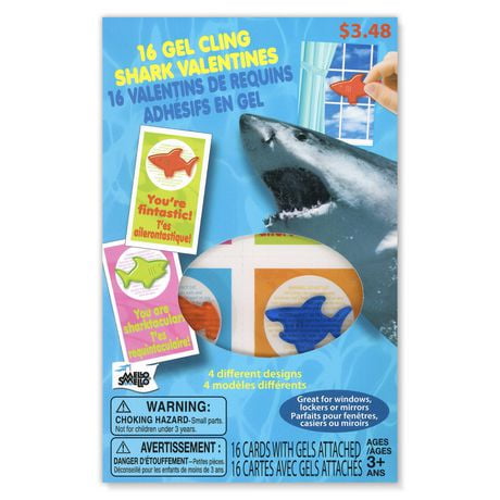 Mello Smello 16 CT Gel Cling Shark Valentines Kiddie Cards