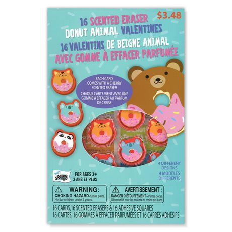 Mello Smello 16CT Donut Animal Valentines Kiddie Cards
