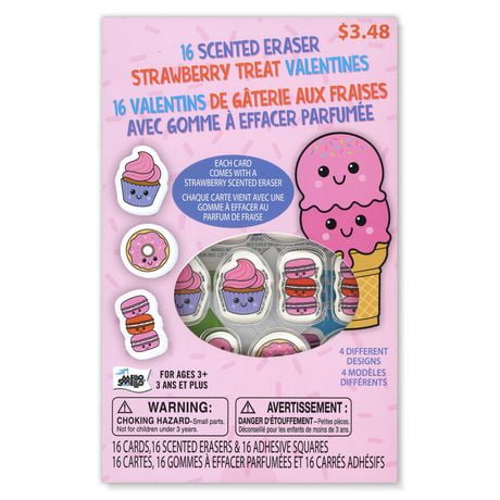 Mello Smello 16CT Scented Eraser Strawberry Treat Valentines Kiddie Cards