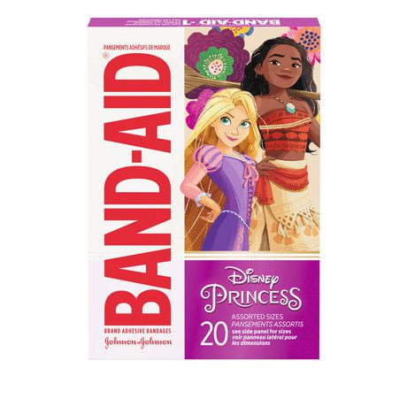 Pansements adhésifs stériles de premiers soins pour enfants Band-Aid à motifs de Princesses Disney, Recommandés par les médecins, 2 dimensions, 20 pansements 20&nbsp;pansements