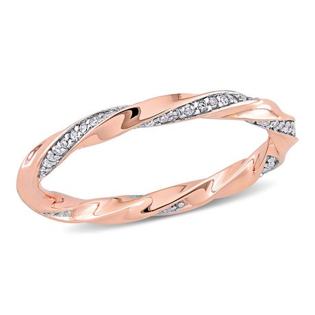 Diamond Wedding Band in 10K Pink Gold (1/6 cttw， (G-H，I2-I3