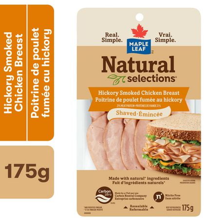 Maple Leaf Natural Selections Shaved Deli Chicken Breast Hickory Smoked, 175g, Chicken Breast (Smoked)
