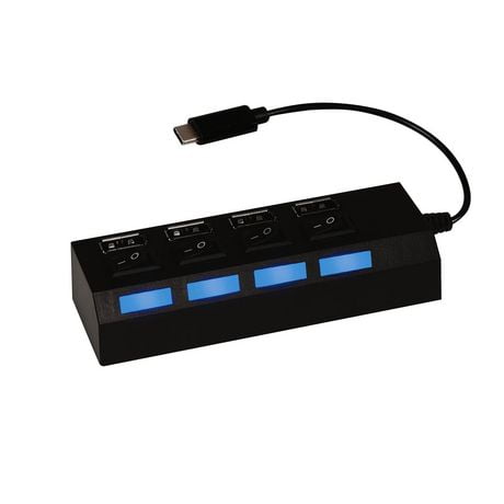 Jensen USB C to 4 Port USB A Hub - Black