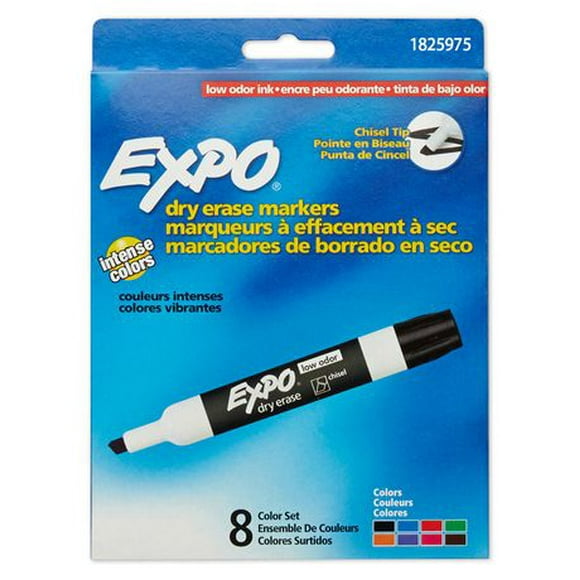 Expo 2 faible odeur marqueur effaçable à sec, couleurs assorties, Paq. de 8
