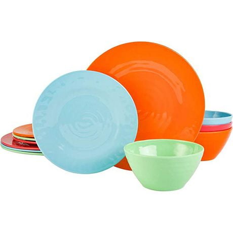 Gibson Home Brela 12 Piece Melamine Dinnerware Set, 4 Assorted Colors ...