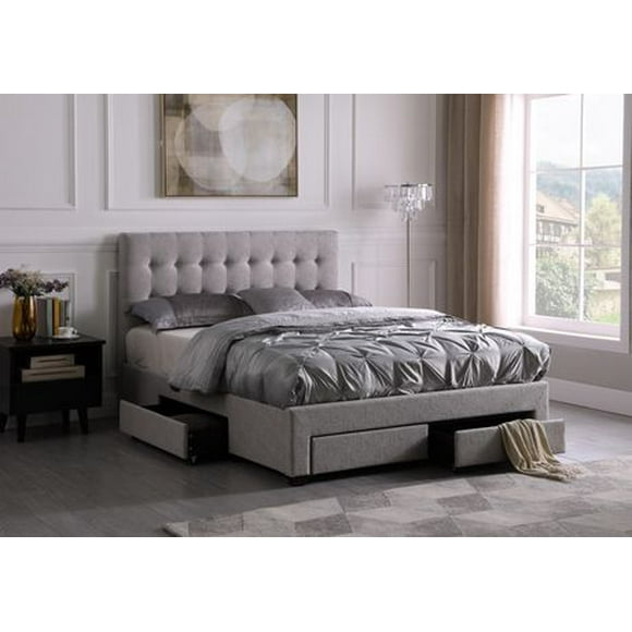 King Platform Bed with Storage, Grey/Silver