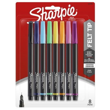 Sharpie Felt Tip Pens, Fine Point (0.4mm), Assorted Colours, 8 Count, Quick-drying ink