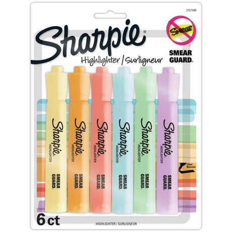 Sharpie Tank Highlighters, Mild Pastel Colours, Assorted, Chisel Tip, 6 Count, Large tip highlighters
