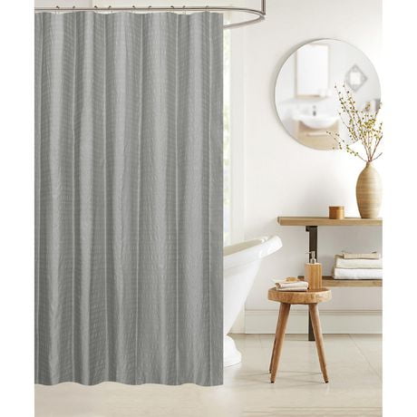 IH Casa Decor Embossed Shower Curtain With C Hooks Gray