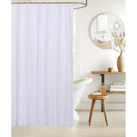 IH Casa Decor Embossed Shower Curtain With C Hooks White