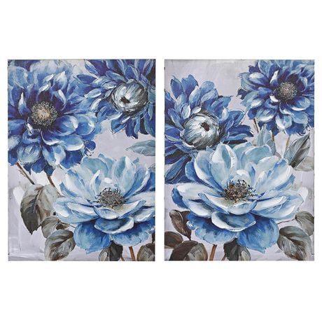 IH Casa Decor Hand Painted Canvas Wall Art Blooming Blues - Set of 2