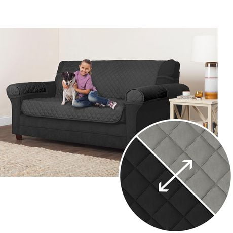 Housse de protection 3 pièces réversible pour sofa Mainstays, noir/gris Housse de protection