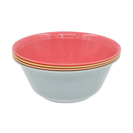 Mainstays 4 Colors Assorted Plastic Bowl, 6 inch x 6 inch x 2.8 inch, 4 Piece, 50% Recycled Material