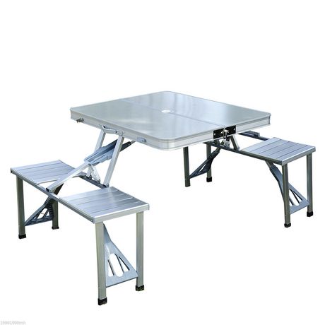 Details about   Outsunny 47'' Outdoor Aluminum Camping Portable Folding Picnic Table W/Cupboard 