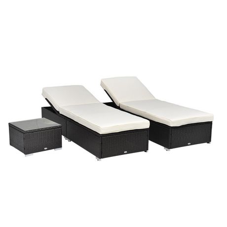 Outsunny 3pcs Rattan Chaise Lounge Set, Outdoor Rattan Chaise Lounge Chair