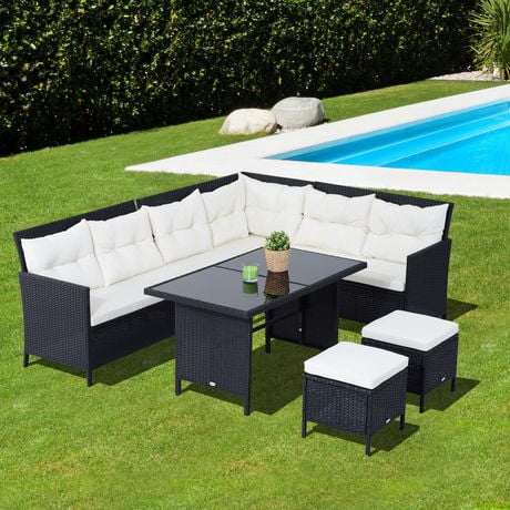 Outsunny 6pcs Rattan Outdoor Lounge Dining Table