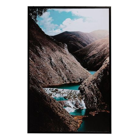 Framed Canvas Wall Art (River Between The Mountains) (24 X 36)