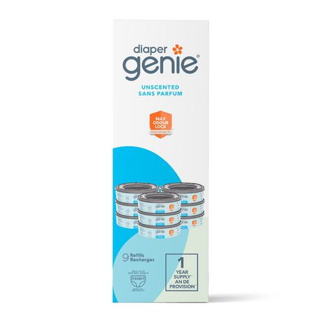 Recharge Diaper Genie non-parfumée, emballage de 9 Emballage de 9 recharges