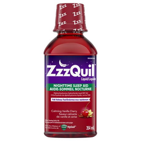 Vicks ZzzQuil Nighttime Sleep Aid Liquid, Calming Vanilla Cherry, 354 mL