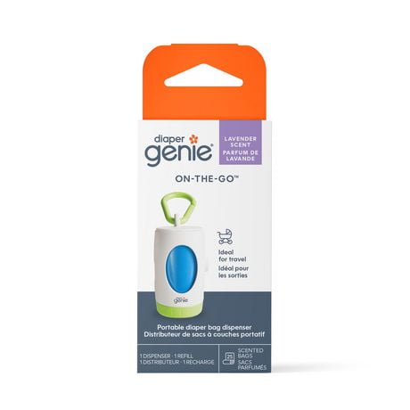Diaper Genie Portable Diaper Bag Dispenser, Includes a refill with 25 lavender-scented disposable bags