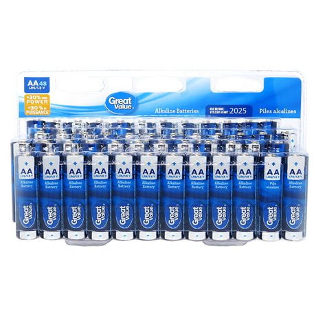 Great Value AA Alkaline Battery, 48 Pack, Pack of 48 batteries