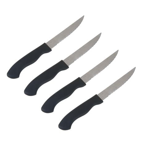 Ensemble de 4 couteaux à steak Mainstays avec poignée souple et poignées noires Couteaux à steak Mainstays 4 pièces