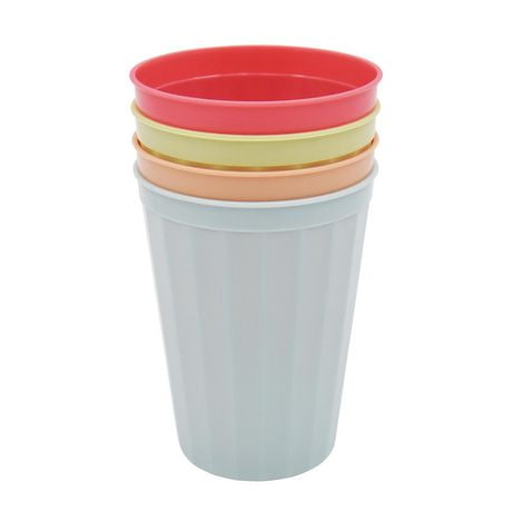 Mainstays 4 Colors Assorted Plastic Tumbler, 3.2 inch x 3.2 inch x 4.1 inch, 4 Piece, 50% Recycled Material