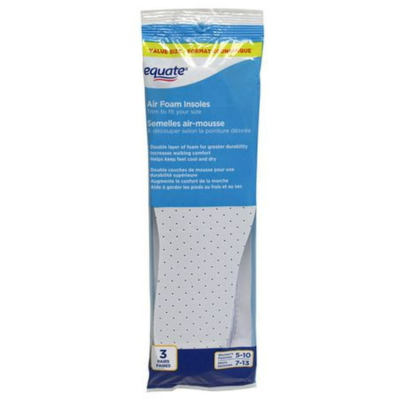 Equate Air Foam Insoles- Value Size, 3 Pairs