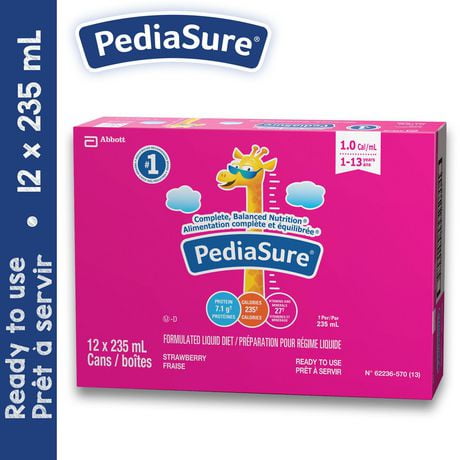 PediaSure®, préparation pour régime liquide, fraise, 12 x 235 mL, 2820 mL 12 x 235 mL (emballage de 12)