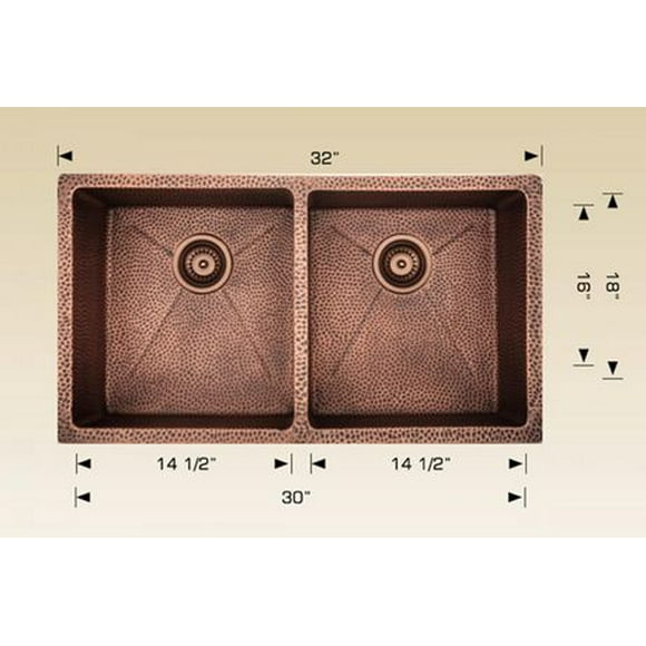 American Imaginations 32-in. W CSA Approved Copper Kitchen Sink With 2 Bowl And 16 Gauge