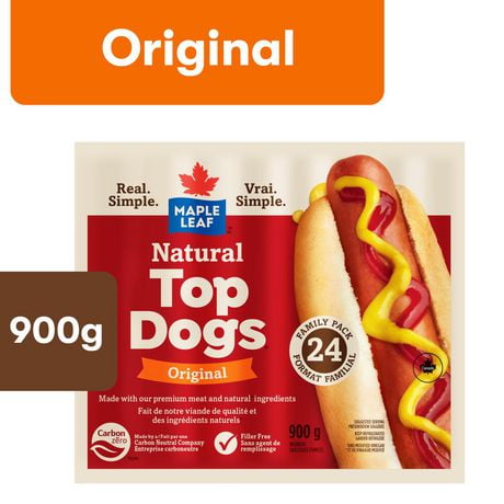 Maple Leaf Natural Top Dogs Original Hot Dogs Family Size, 900 g