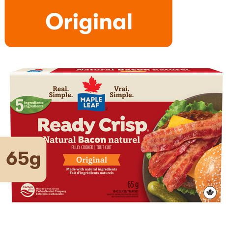 Maple Leaf Ready Crisp Fully Cooked Natural Bacon Slices, 65g