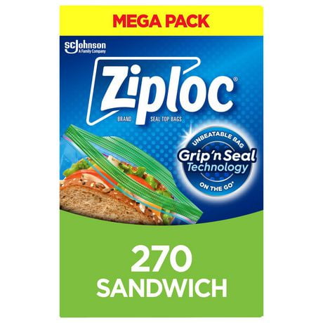 Ziploc® Sandwich Bags for On-the-Go Freshness, Grip 'n Seal Technology for Easier Grip, Open, and Close, 270 Count, 270 Bags