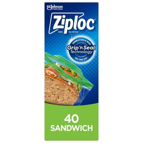 Ziploc® Sandwich Bags for On-The-Go Freshness, Grip 'n Seal Technology for Easier Grip, Open, and Close, 40 Count, 40 Bags