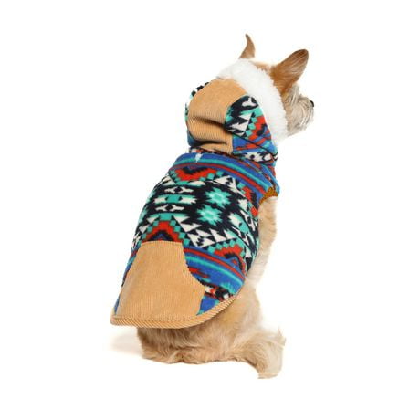 Vêtements Vibrant Life pour chien: Veste à capuche en polaire imprimé bleu avec garniture en velours côtelé, tailles XS-XL