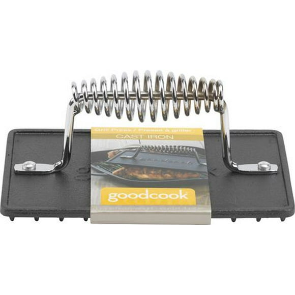 GOODCOOK Cast Iron Grill Press for Meat and Sandwiches, Pre-Seasoned Burger Press and Meat Flattener, Black/Silver