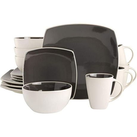 Gibson Elite Soho Lounge Square 16 Piece Stoneware Dinnerware Set, Grey ...