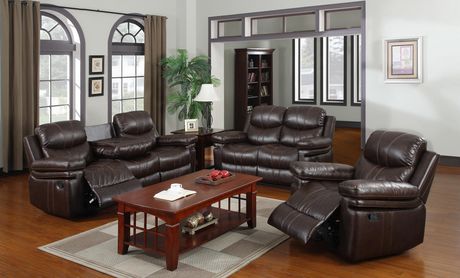 K-LIVING CAMERON ALL BONDED LEATHER RECLINER SOFA SET IN BROWN - Walmart.ca