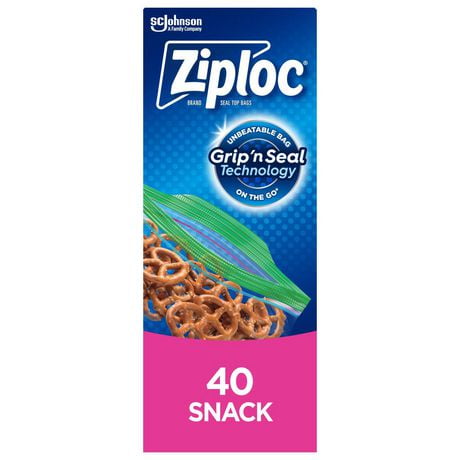 Ziploc® Snack Bags for On-the-Go Freshness, Grip 'n Seal Technology for Easier Grip, Open, and Close, 40 Count, 40 Bags
