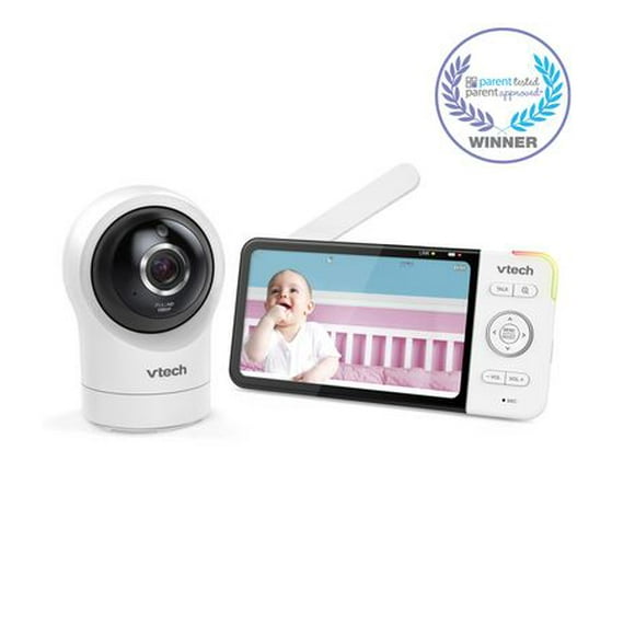 VTech Le moniteur vidéo Wi-Fi intelligent pour bébé avec écran de 5 po et caméra HD 1080p à panoramique et inclinaison à 360 degrés, blanc RM5764HD de VTech RM5764