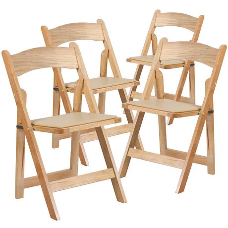 4 Pk HERCULES Series Natural Wood Folding Chair With Vinyl Padded Seat   6000204506129 