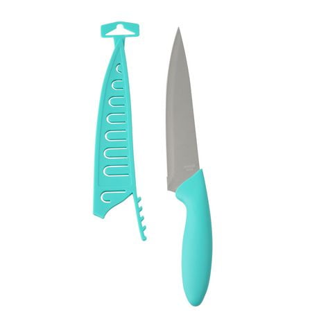 Mainstays 8 Inch Blade Color Chef Kitchen Knife - Teal Stainless Steel Soft Grip