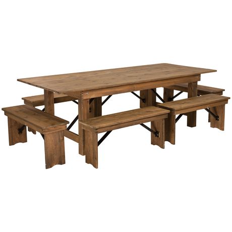 HERCULES Series 8 X 40 Antique Rustic Folding Farm Table And Six   6000204507006 