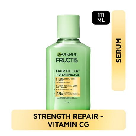 Garnier Fructis Hair Filler + Vitamin C Strength Repair Sulfate-Free Serum, for Weak Damaged Hair, up to 4X Less Breakage & 79% More Strength, 300ml, Fill weak hair with strength