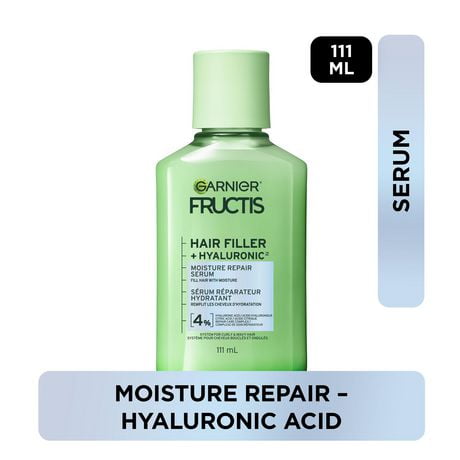 Garnier Fructis Hair Filler + Hyaluronic Acid Moisture Repair Sulfate-Free Serum, for Curly and Wavy Hair, up to 15X More Moisture & 100 Hours of Frizz Control, 111ml, Fill curly hair with moisture