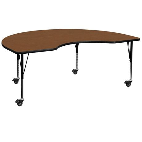 Mobile 48''W x 72''L Kidney Oak HP Laminate Activity Table - Height ...